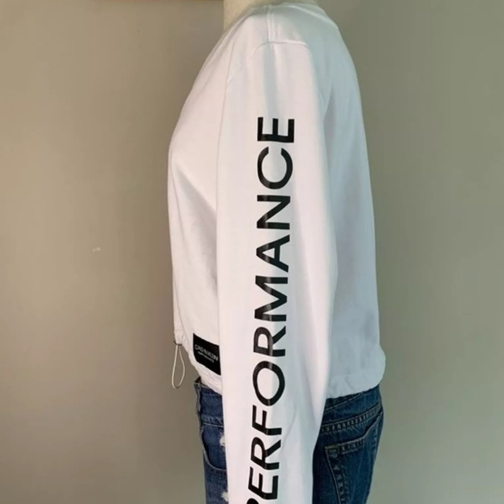 Calvin Klein Performance V Neck Cropped Sweatshirt Cinched Waist Lg Short Hoodie - Picture 3 of 15